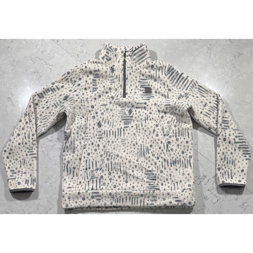 Billabong A/Div Boundary 1/4 Zip Fleece Pullover Mens Medium Cream Geometric